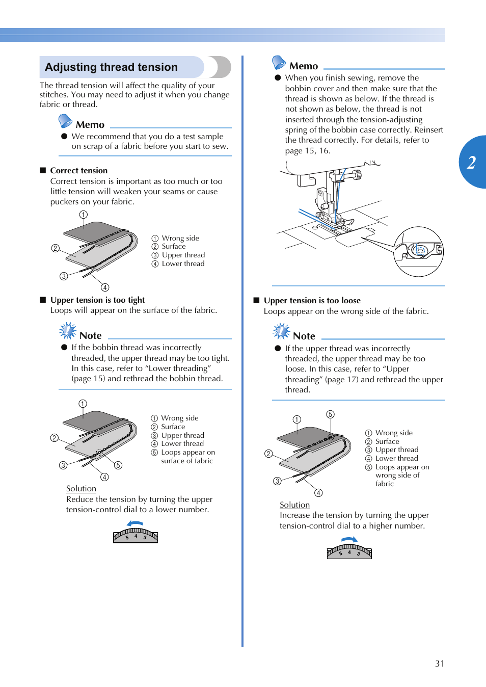 Adjusting thread tension | Brother XR-9000 User Manual | Page 33 / 80