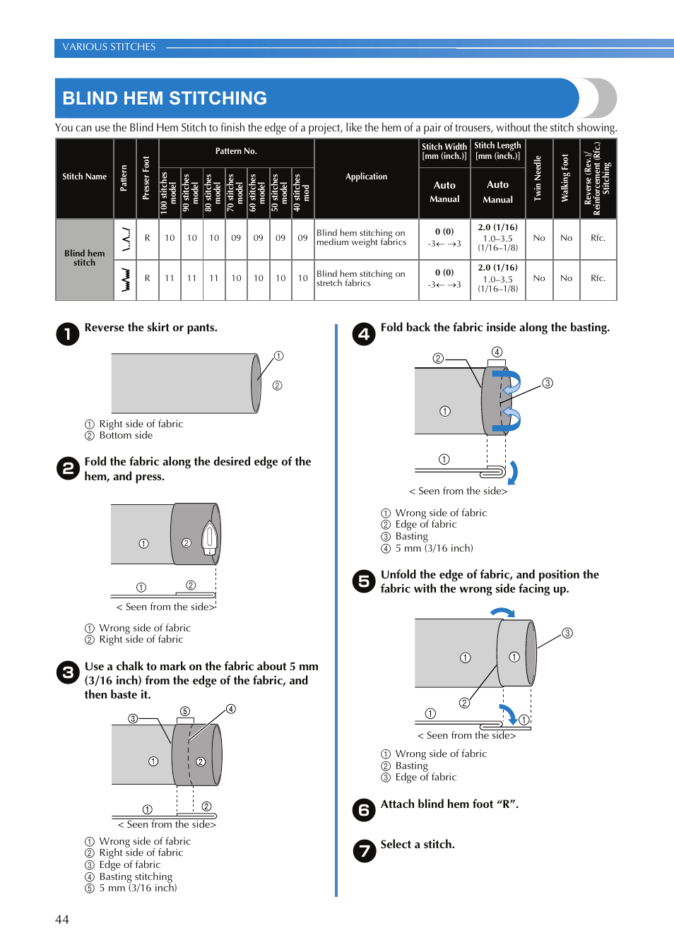 Blind hem stitching | Brother XR-9000 User Manual | Page 46 / 80