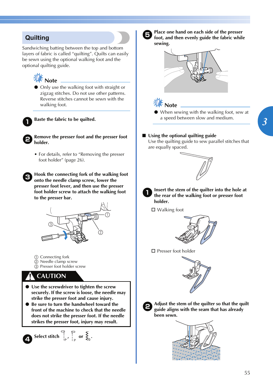 Quilting, Caution | Brother XR-9000 User Manual | Page 57 / 80