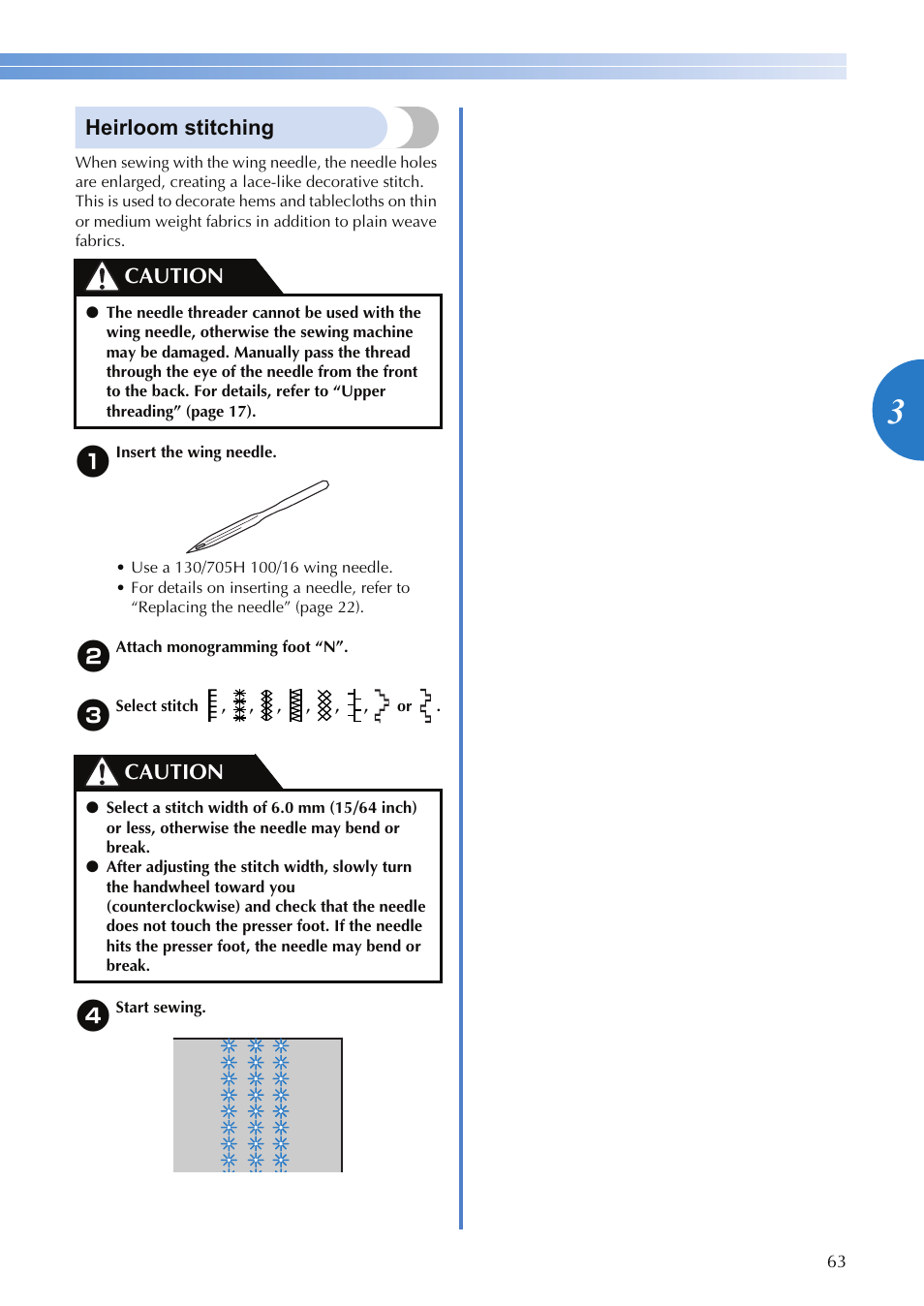 Heirloom stitching, Caution | Brother XR-9000 User Manual | Page 65 / 80