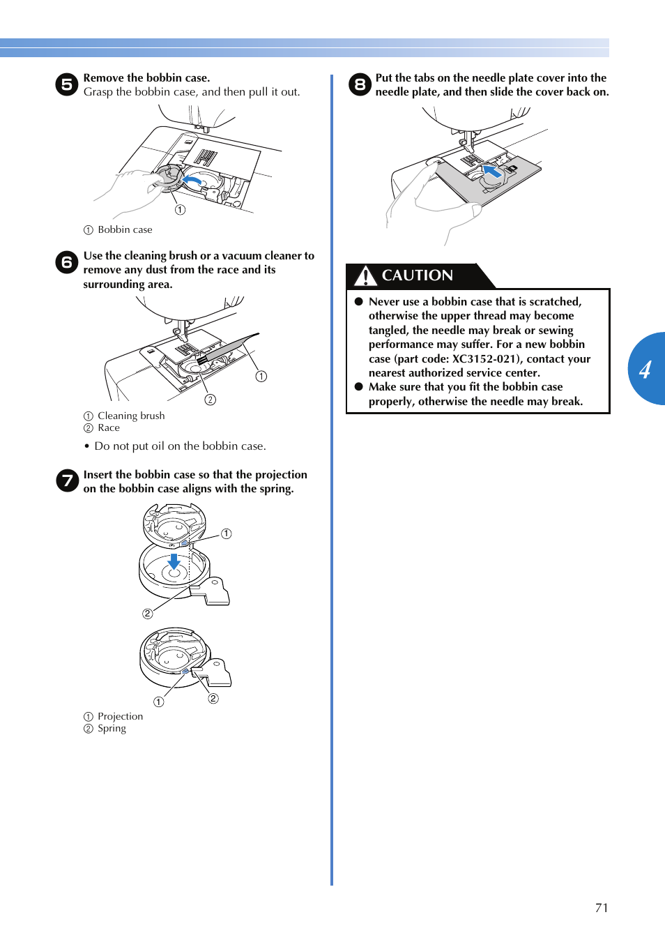 Caution | Brother XR-9000 User Manual | Page 73 / 80
