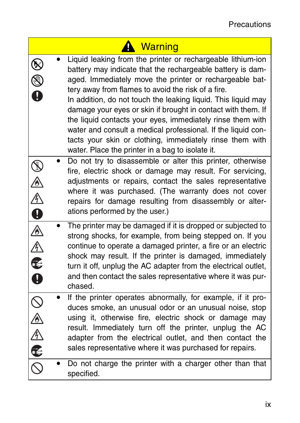 Warning | Brother MW-260 User Manual | Page 10 / 45