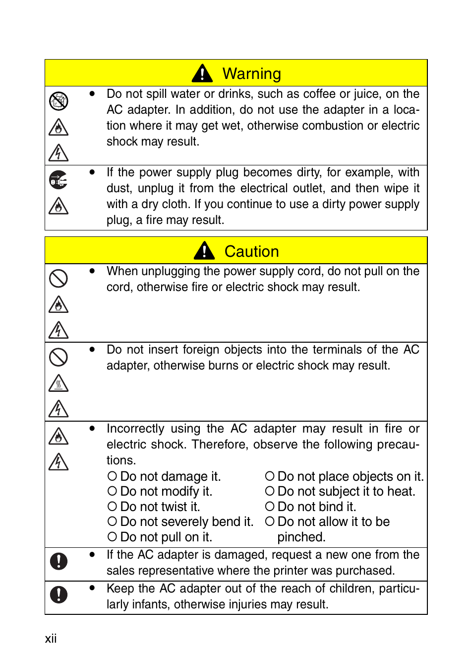 Caution, Warning | Brother MW-260 User Manual | Page 13 / 45