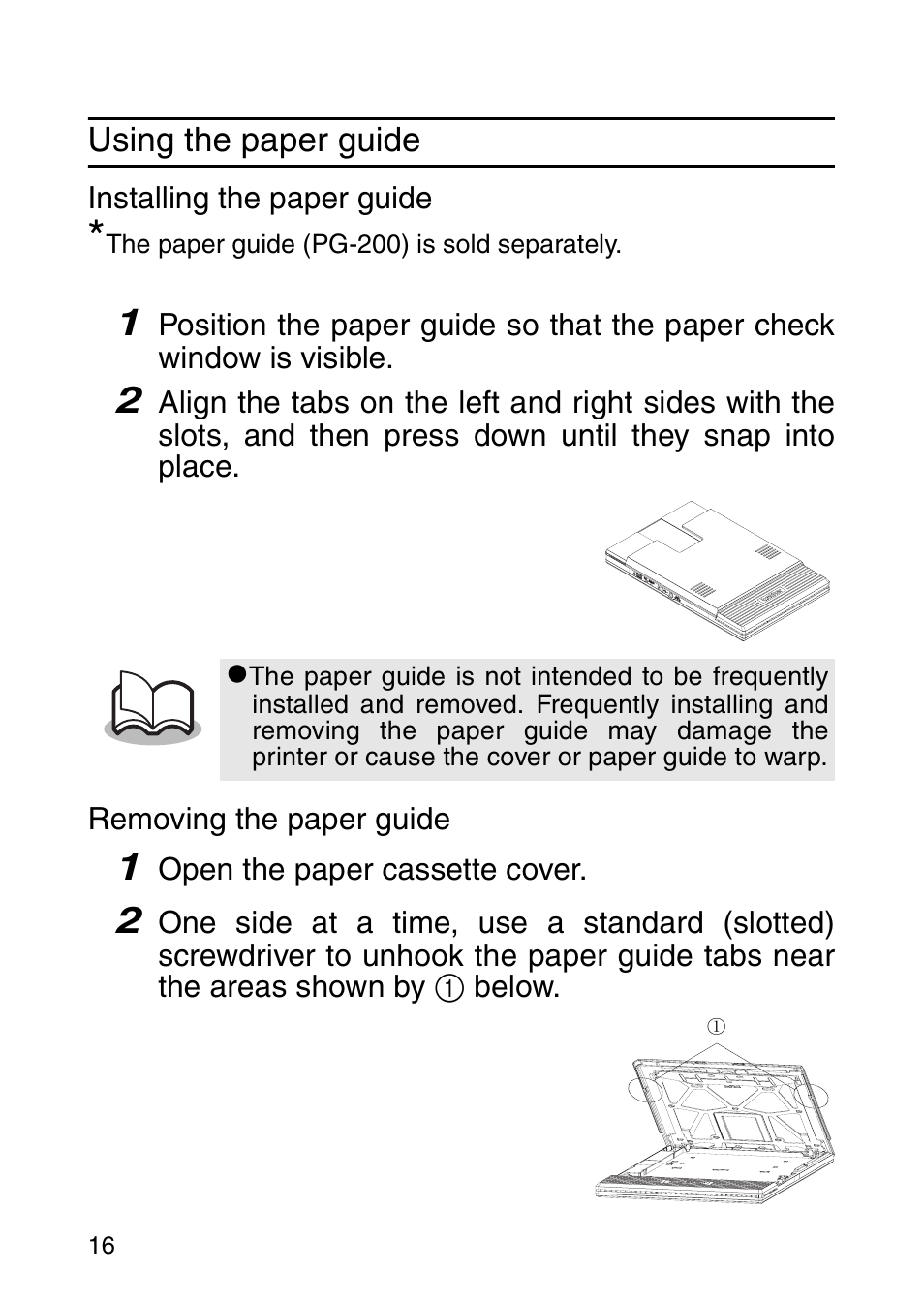Using the paper guide | Brother MW-260 User Manual | Page 33 / 45
