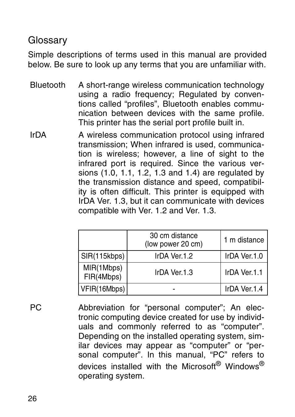 Glossary | Brother MW-260 User Manual | Page 43 / 45