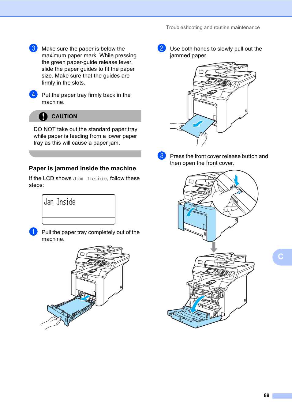 Paper is jammed inside the machine, Jam inside | Brother DCP-9045CDN User Manual | Page 103 / 192