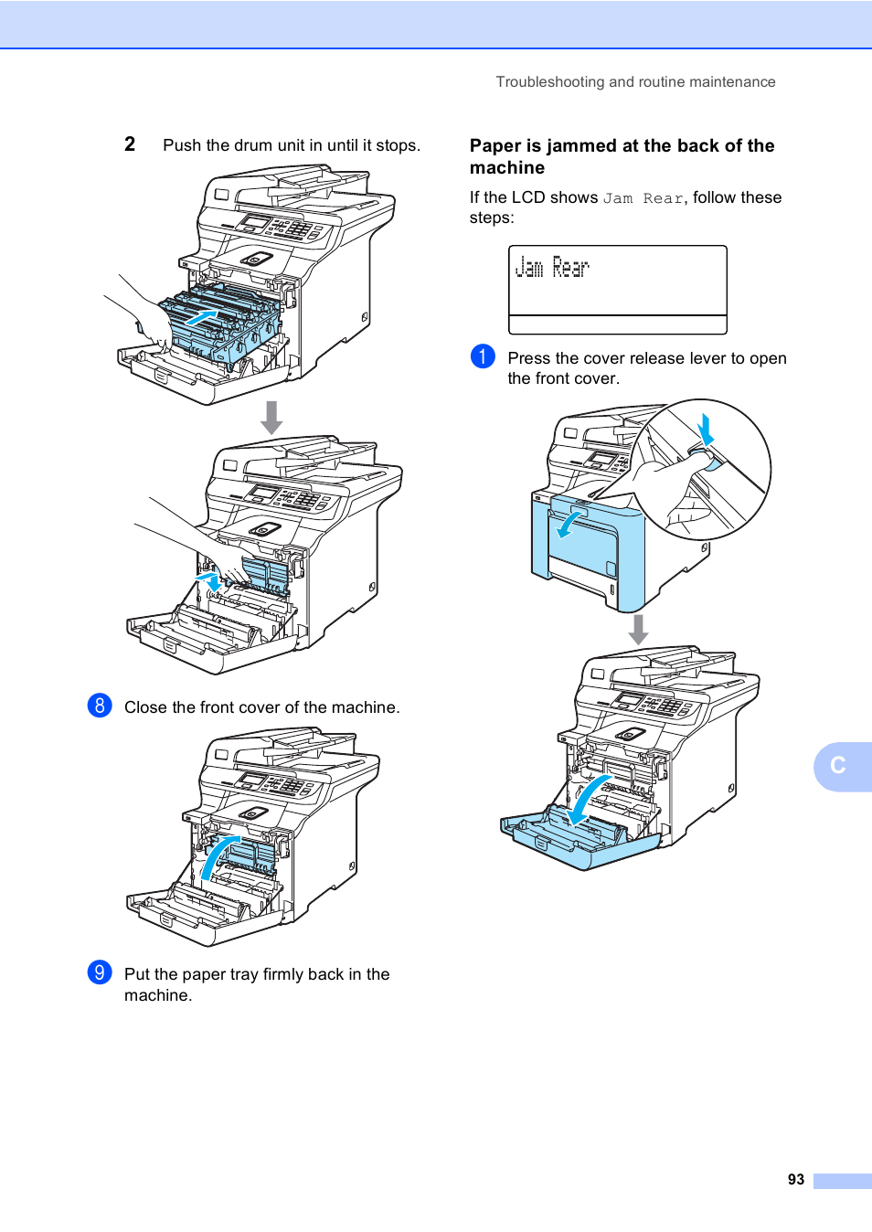 Paper is jammed at the back of the machine, Jam rear | Brother DCP-9045CDN User Manual | Page 107 / 192