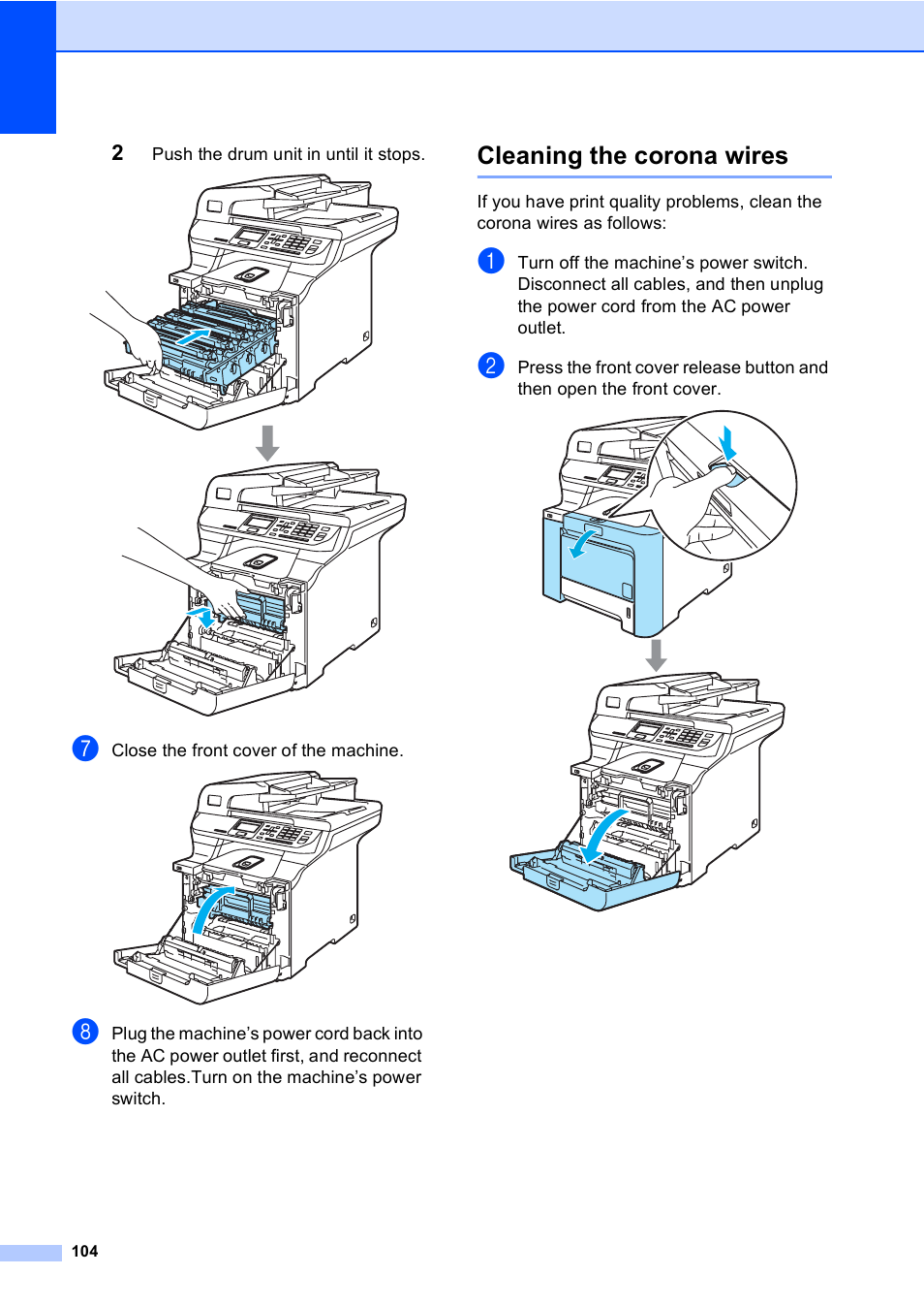 Cleaning the corona wires | Brother DCP-9045CDN User Manual | Page 118 / 192