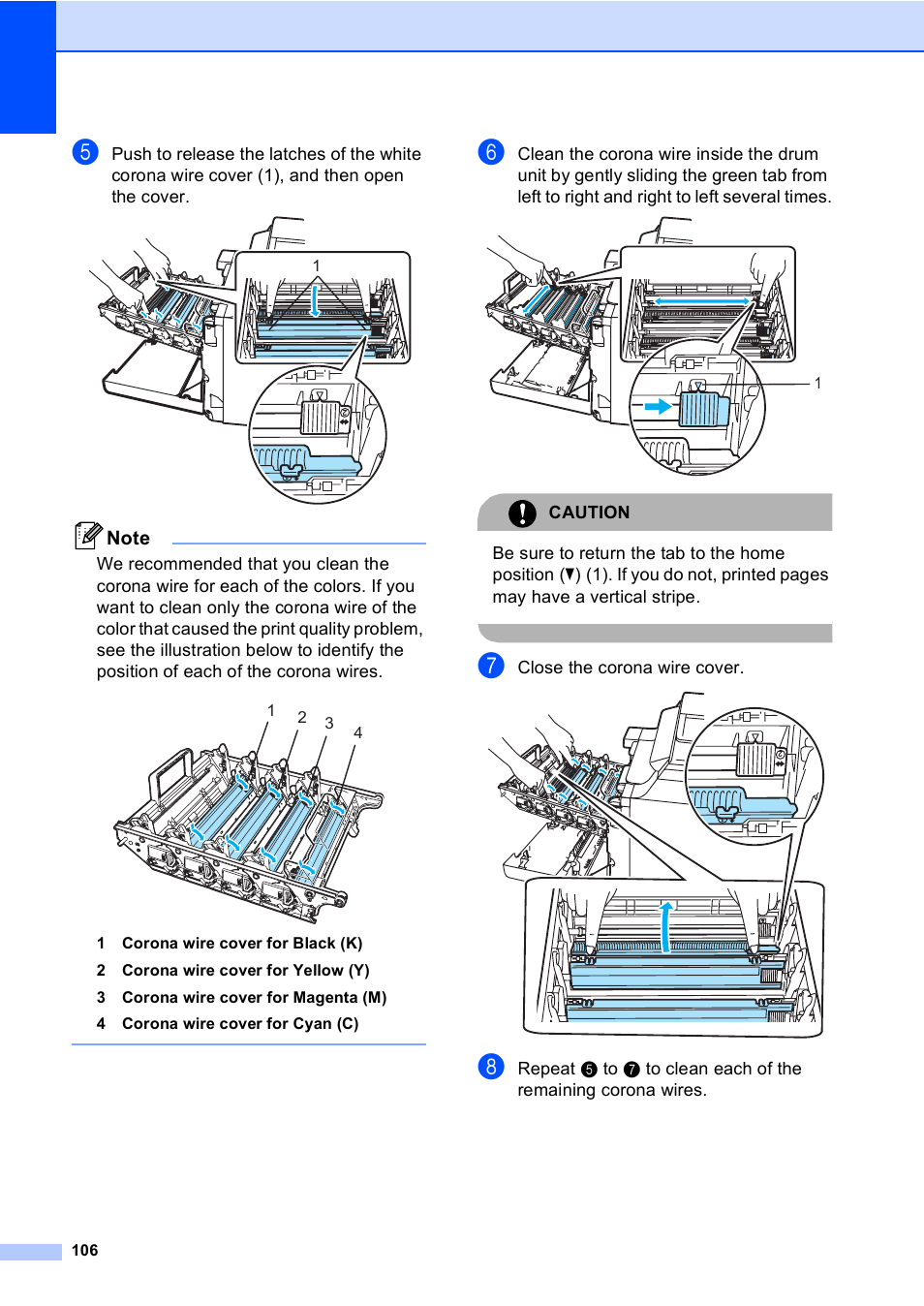 Caution, Close the corona wire cover | Brother DCP-9045CDN User Manual | Page 120 / 192