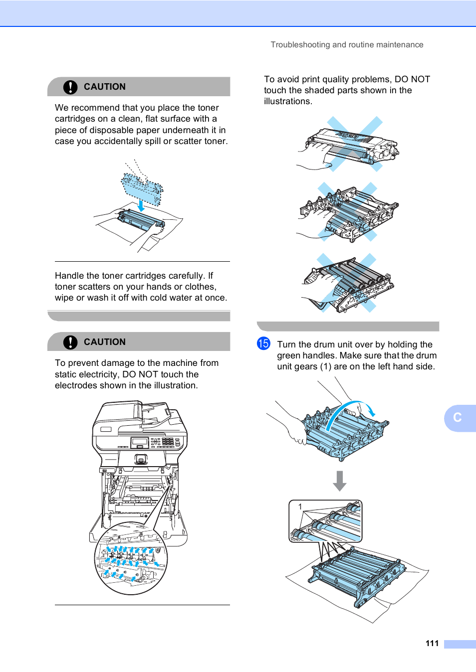 Caution, Troubleshooting and routine maintenance 111 | Brother DCP-9045CDN User Manual | Page 125 / 192