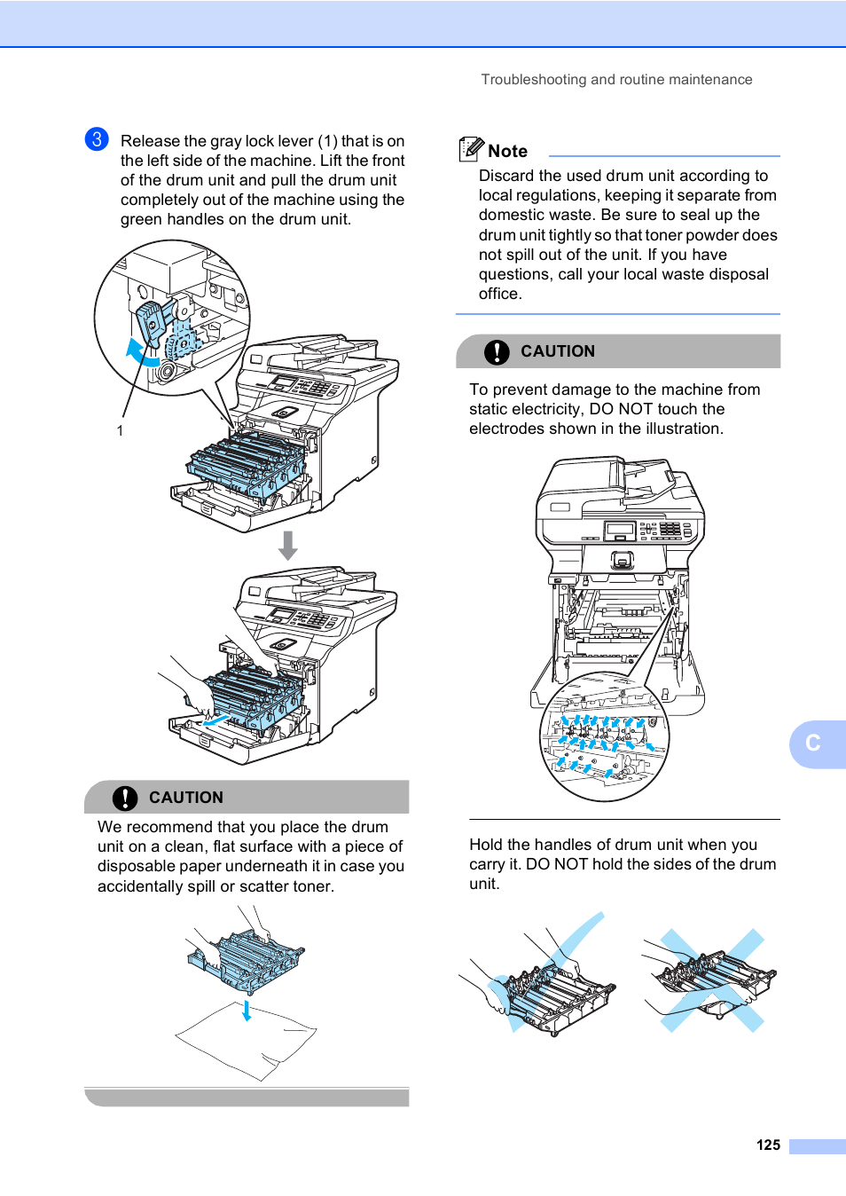 Caution, Troubleshooting and routine maintenance 125 | Brother DCP-9045CDN User Manual | Page 139 / 192