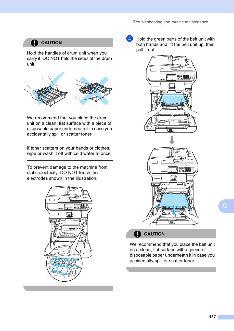 Caution, Troubleshooting and routine maintenance 137 | Brother DCP-9045CDN User Manual | Page 151 / 192