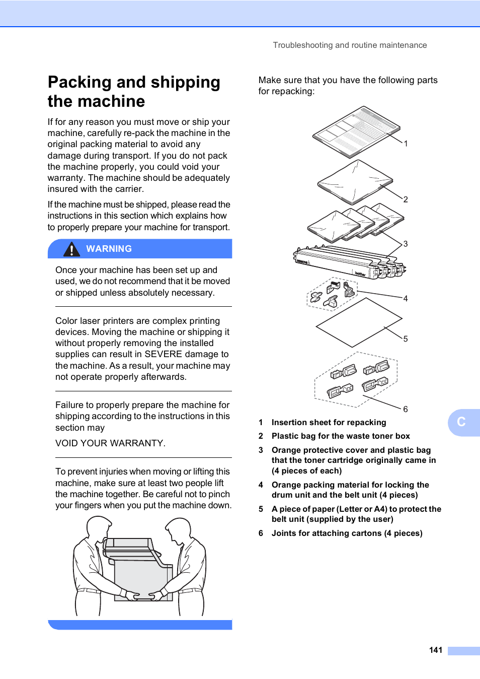 Packing and shipping the machine | Brother DCP-9045CDN User Manual | Page 155 / 192