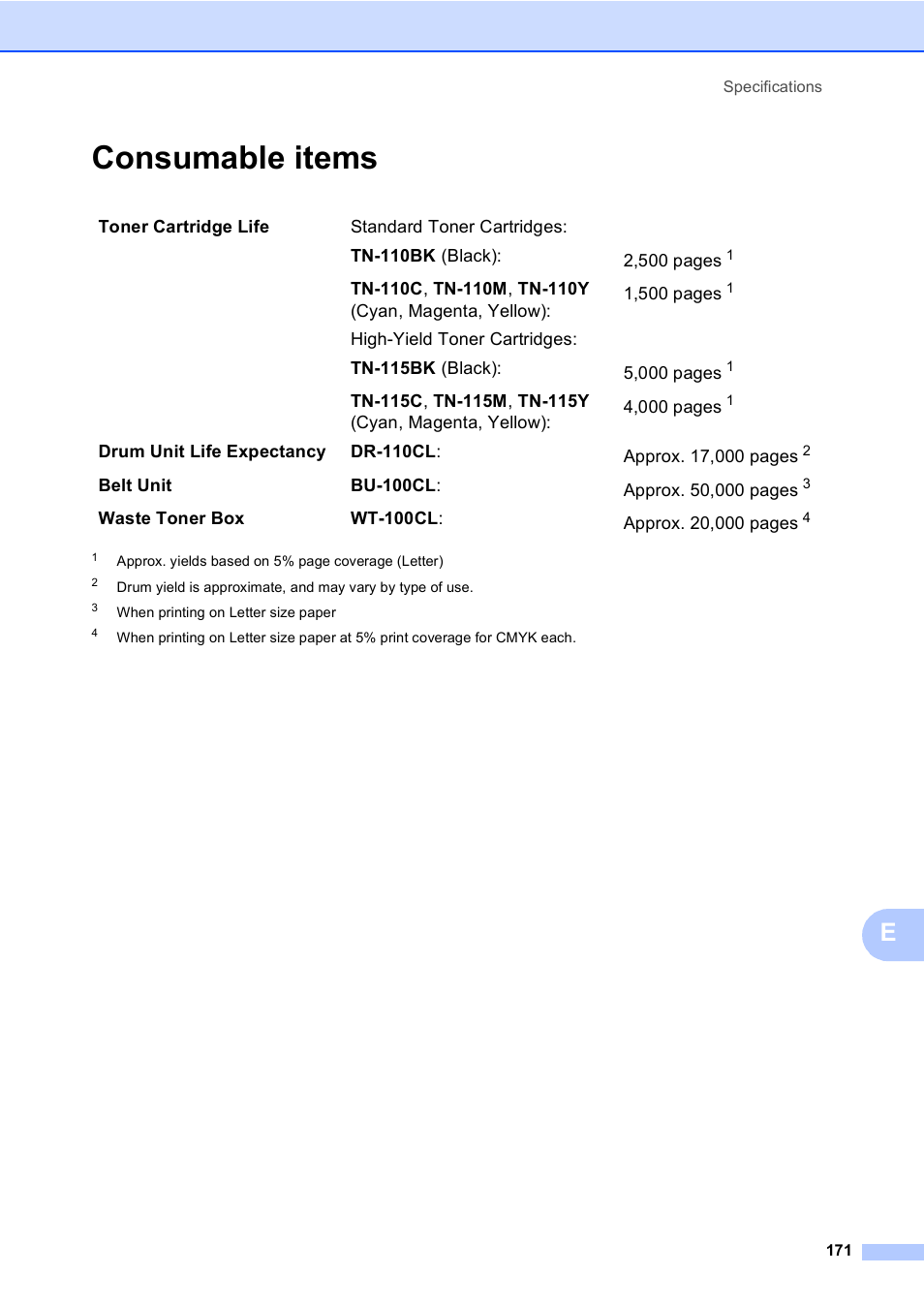 Consumable items | Brother DCP-9045CDN User Manual | Page 185 / 192