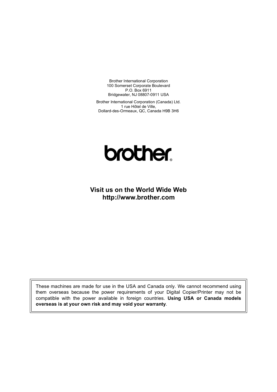 Brother usa/can | Brother DCP-9045CDN User Manual | Page 192 / 192