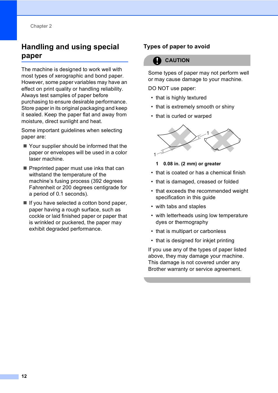 Handling and using special paper, Types of paper to avoid | Brother DCP-9045CDN User Manual | Page 26 / 192