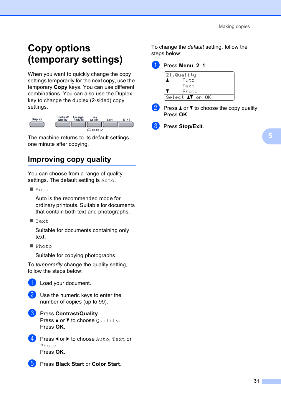Copy options (temporary settings), Improving copy quality | Brother DCP-9045CDN User Manual | Page 45 / 192