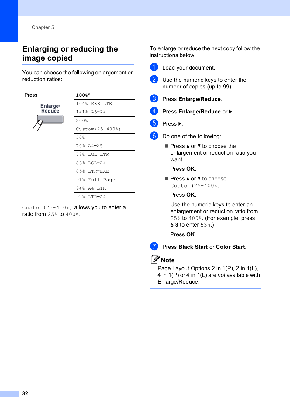 Enlarging or reducing the image copied | Brother DCP-9045CDN User Manual | Page 46 / 192