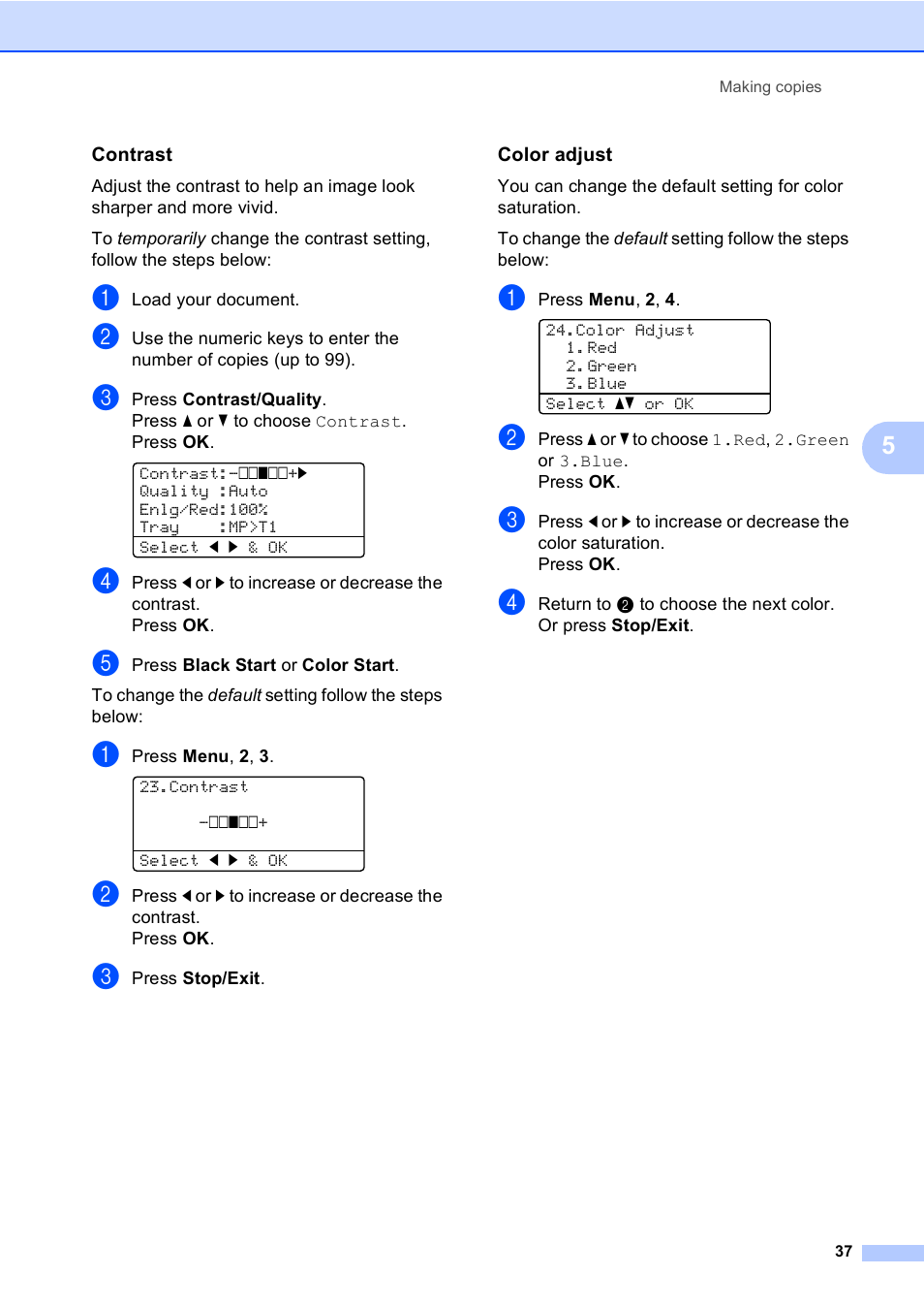 Contrast, Color adjust | Brother DCP-9045CDN User Manual | Page 51 / 192