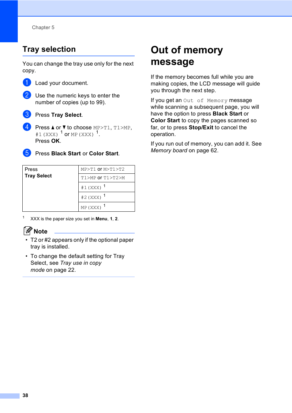 Tray selection, Out of memory message | Brother DCP-9045CDN User Manual | Page 52 / 192