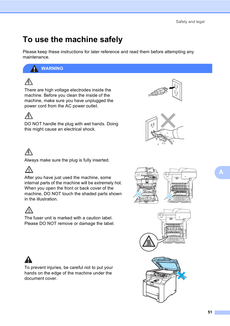 To use the machine safely | Brother DCP-9045CDN User Manual | Page 65 / 192