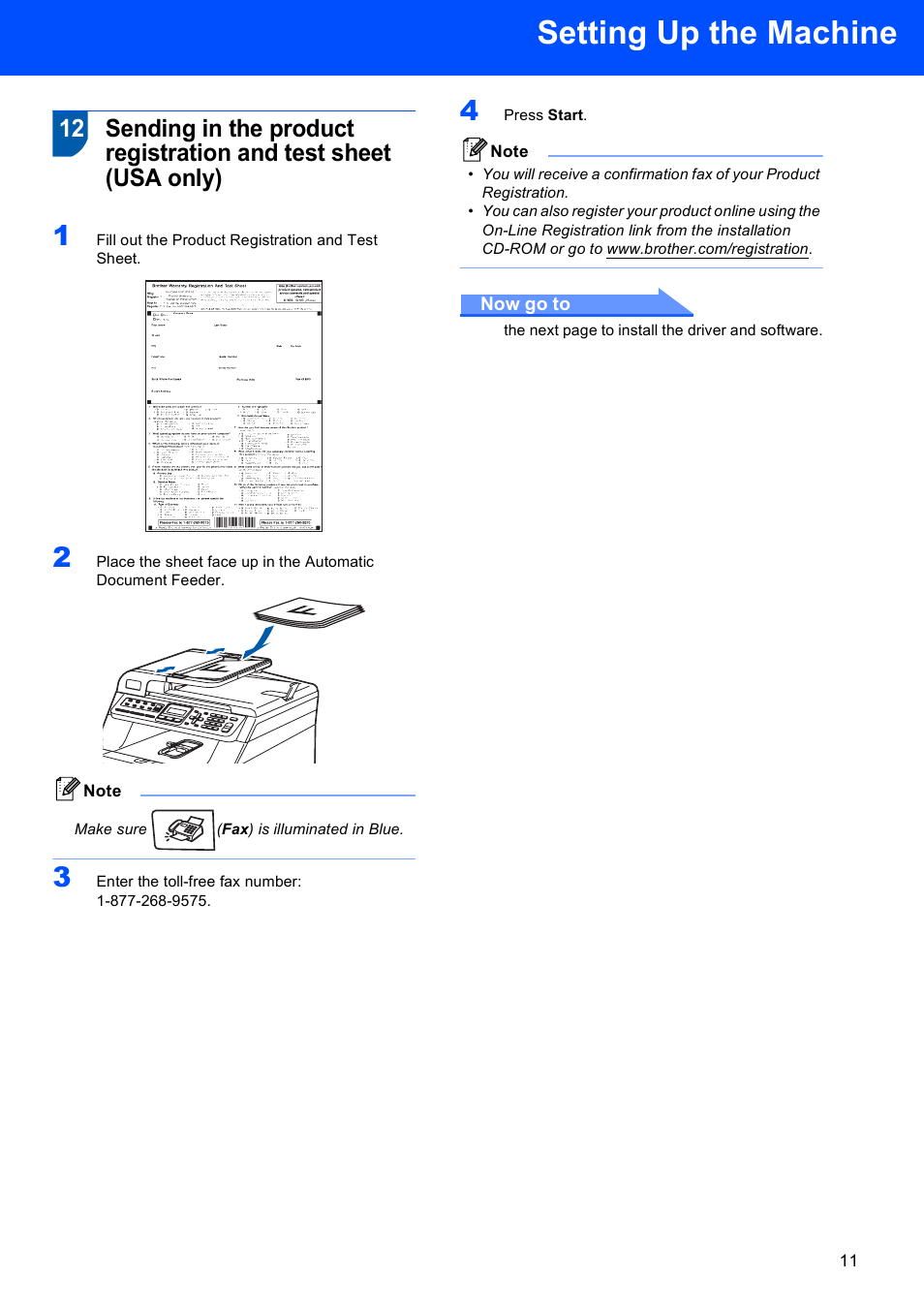 Setting up the machine | Brother MFC-9440CN User Manual | Page 13 / 34