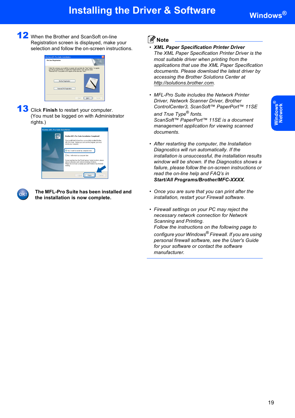 Installing the driver & software, Windows | Brother MFC-9440CN User Manual | Page 21 / 34
