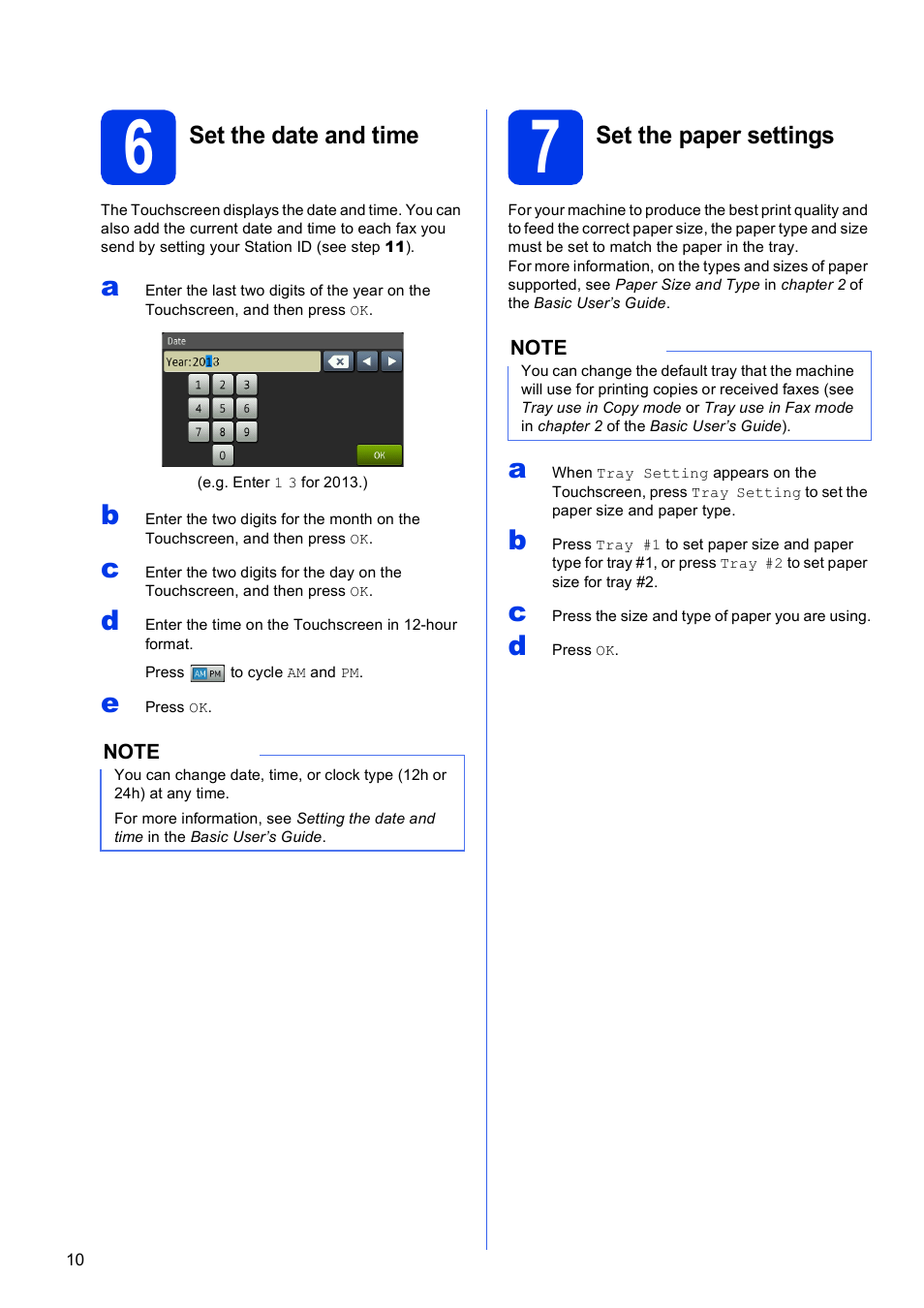 6 set the date and time, 7 set the paper settings | Brother MFC-J6920DW User Manual | Page 10 / 46