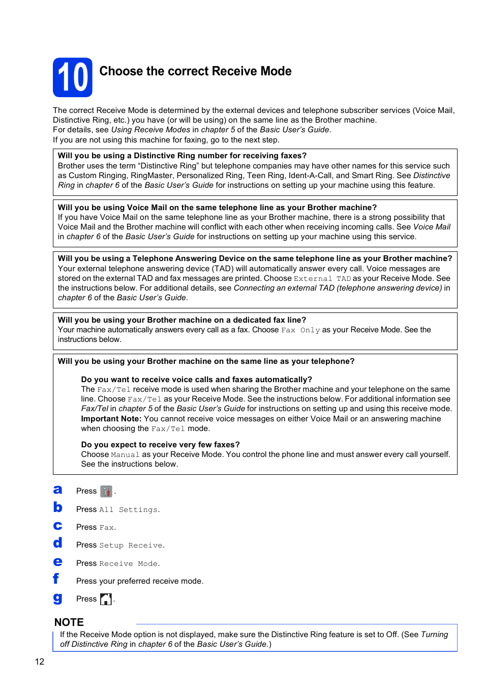 10 choose the correct receive mode, Choose the correct receive mode | Brother MFC-J6920DW User Manual | Page 12 / 46