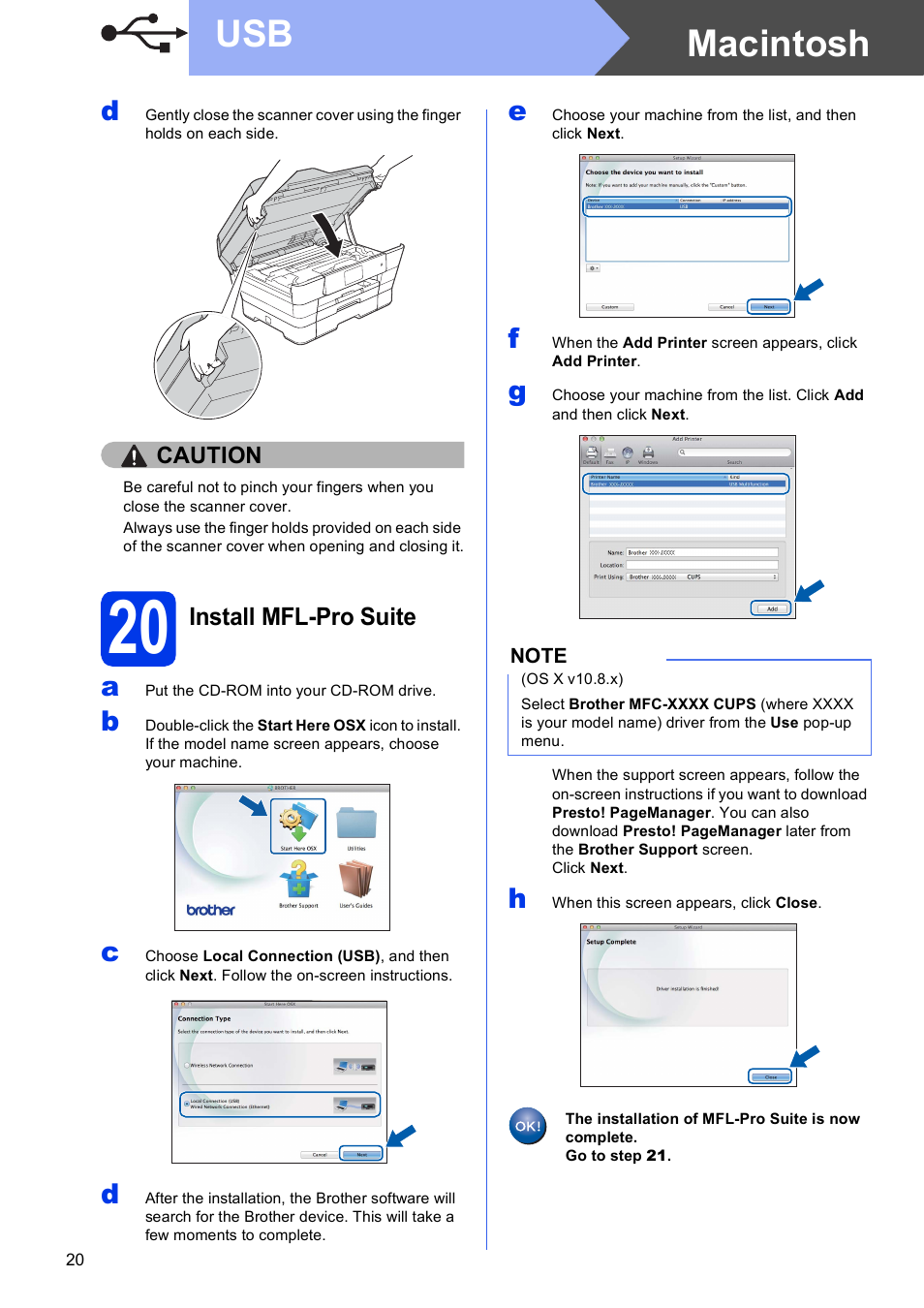 20 install mfl-pro suite, Macintosh usb | Brother MFC-J6920DW User Manual | Page 20 / 46