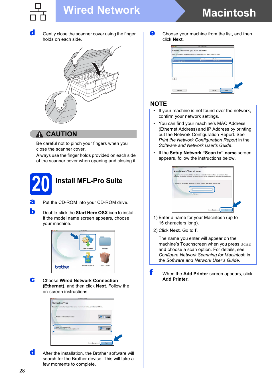 20 install mfl-pro suite, Macintosh wired network | Brother MFC-J6920DW User Manual | Page 28 / 46