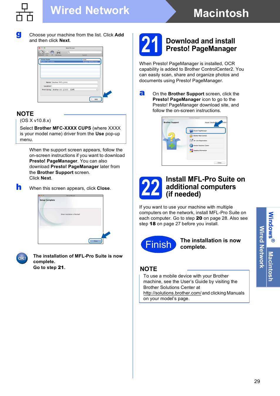Macintosh wired network, Finish | Brother MFC-J6920DW User Manual | Page 29 / 46