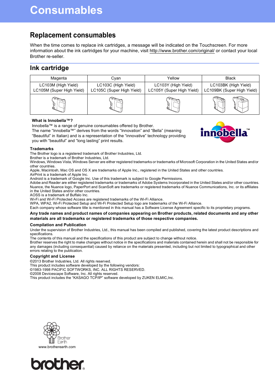 Consumables, Replacement consumables, Ink cartridge | Brother usa/can | Brother MFC-J6920DW User Manual | Page 46 / 46