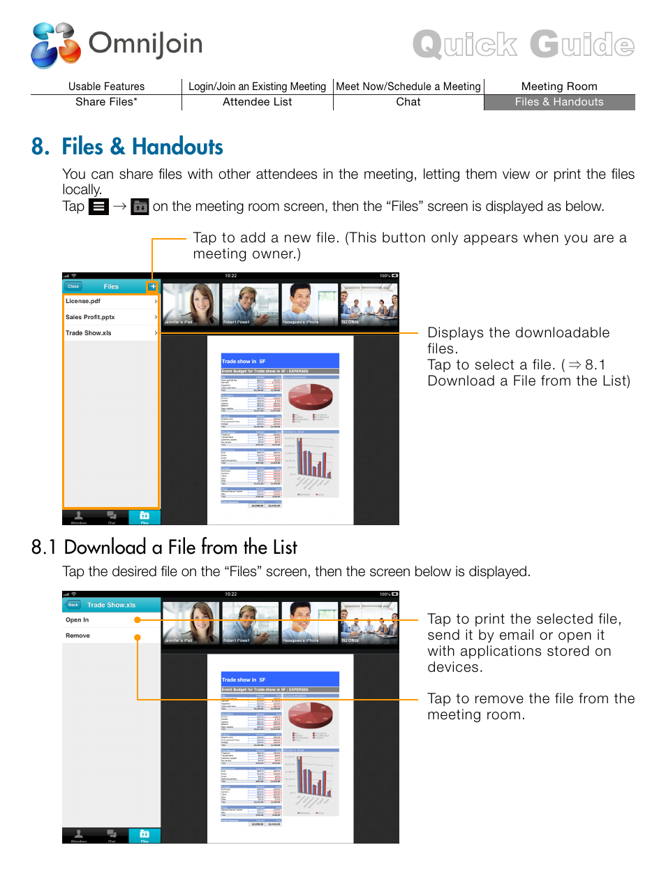 Files & handouts, 1 download a file from the list | Brother OmniJoin User Manual | Page 13 / 13