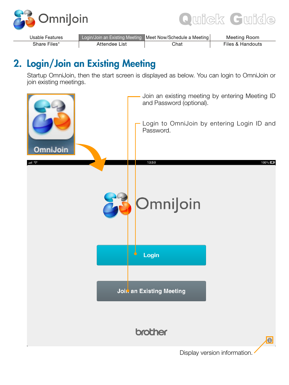 Login/join an existing meeting | Brother OmniJoin User Manual | Page 3 / 13