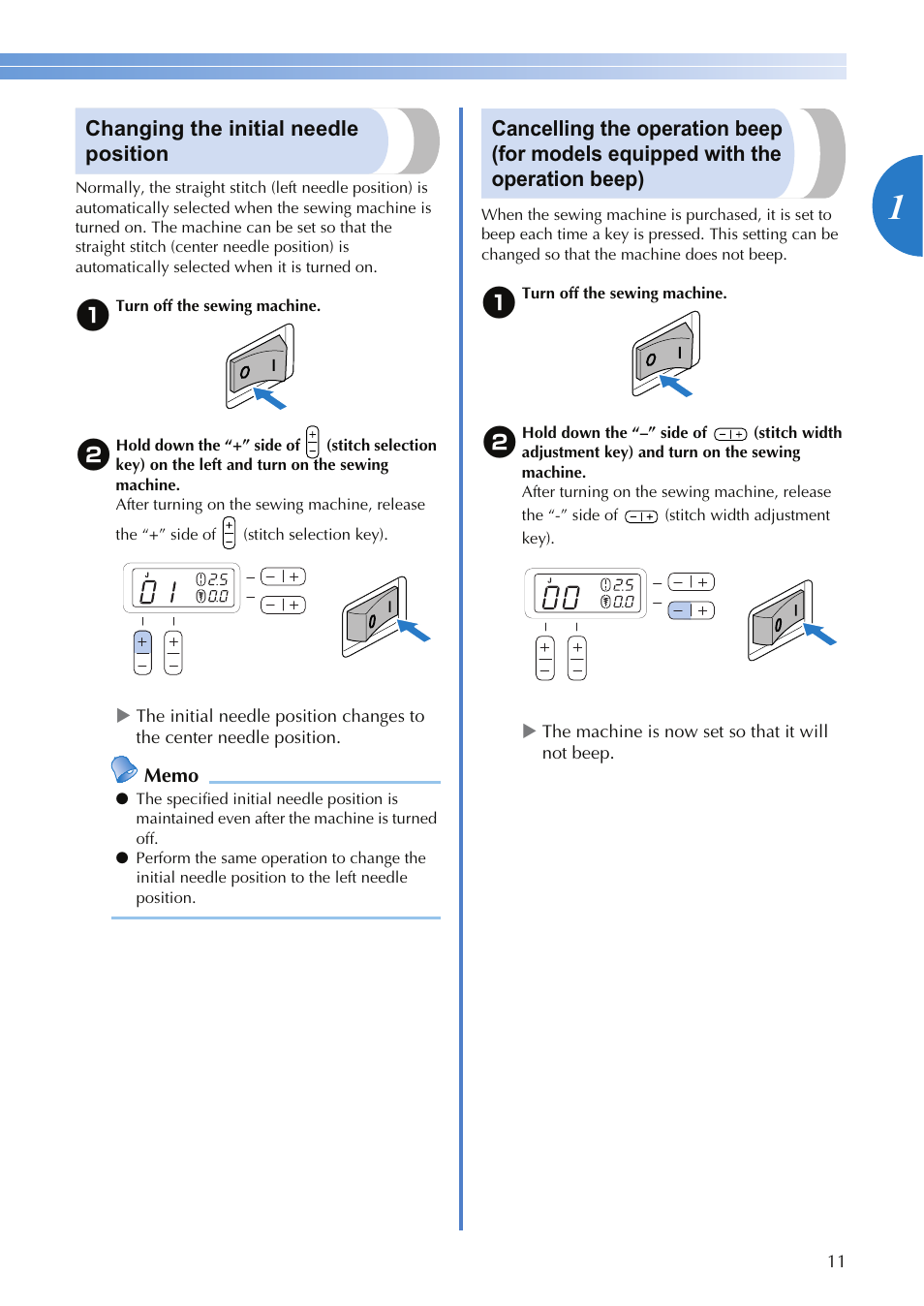 Changing the initial needle position | Brother CS9100 User Manual | Page 13 / 80