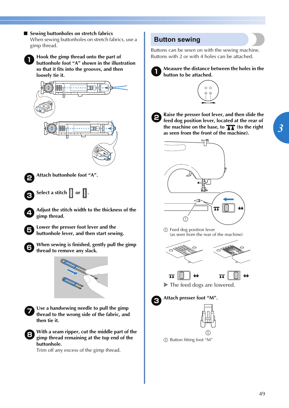 Button sewing | Brother CS9100 User Manual | Page 51 / 80