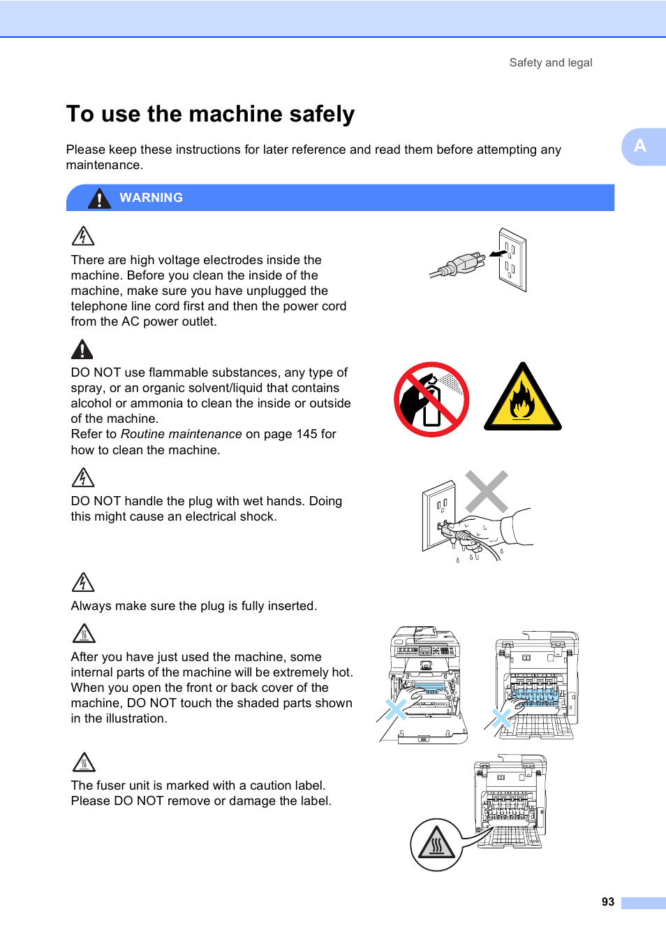 To use the machine safely | Brother MFC-9450CDN User Manual | Page 109 / 252