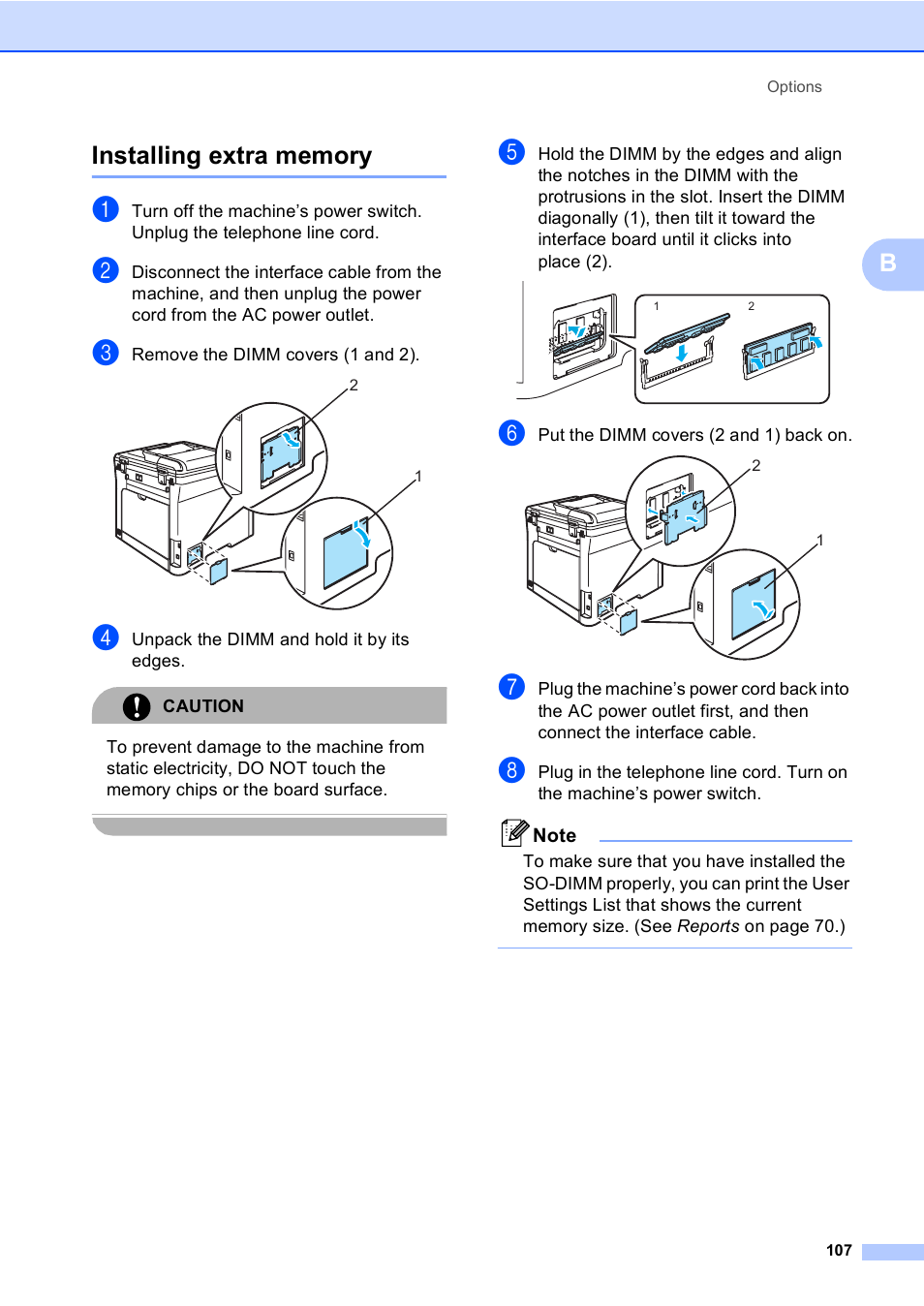 Installing extra memory | Brother MFC-9450CDN User Manual | Page 123 / 252