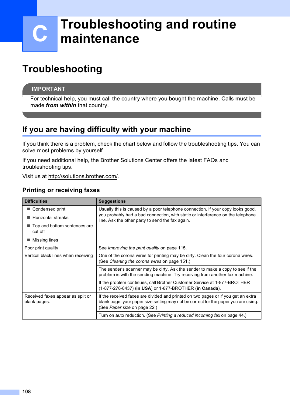 C troubleshooting and routine maintenance, Troubleshooting, If you are having difficulty with your machine | Troubleshooting and routine maintenance | Brother MFC-9450CDN User Manual | Page 124 / 252