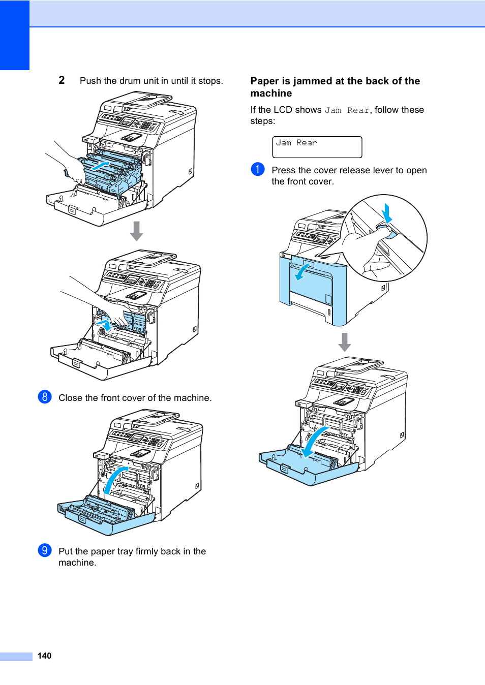 Paper is jammed at the back of the machine | Brother MFC-9450CDN User Manual | Page 156 / 252