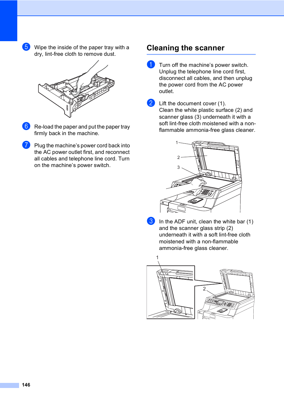 Cleaning the scanner | Brother MFC-9450CDN User Manual | Page 162 / 252