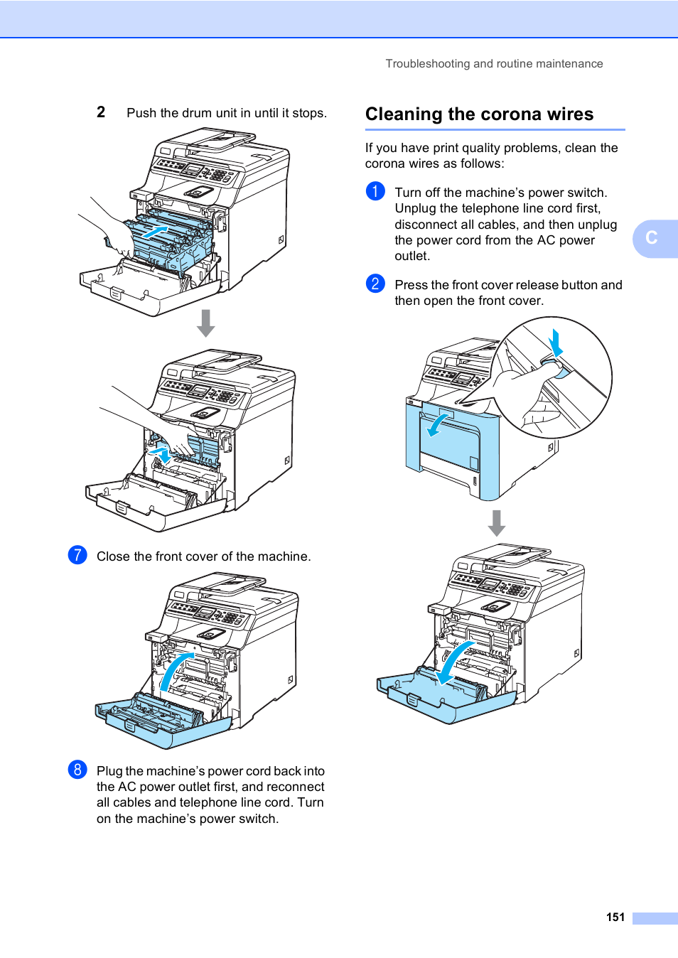 Cleaning the corona wires | Brother MFC-9450CDN User Manual | Page 167 / 252