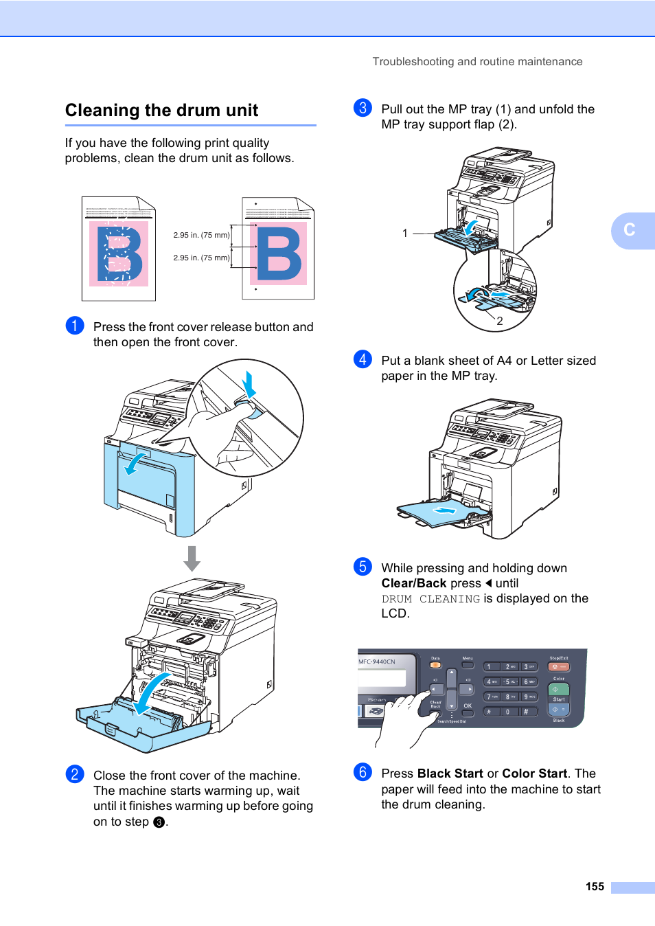 Cleaning the drum unit, Ccleaning the drum unit | Brother MFC-9450CDN User Manual | Page 171 / 252