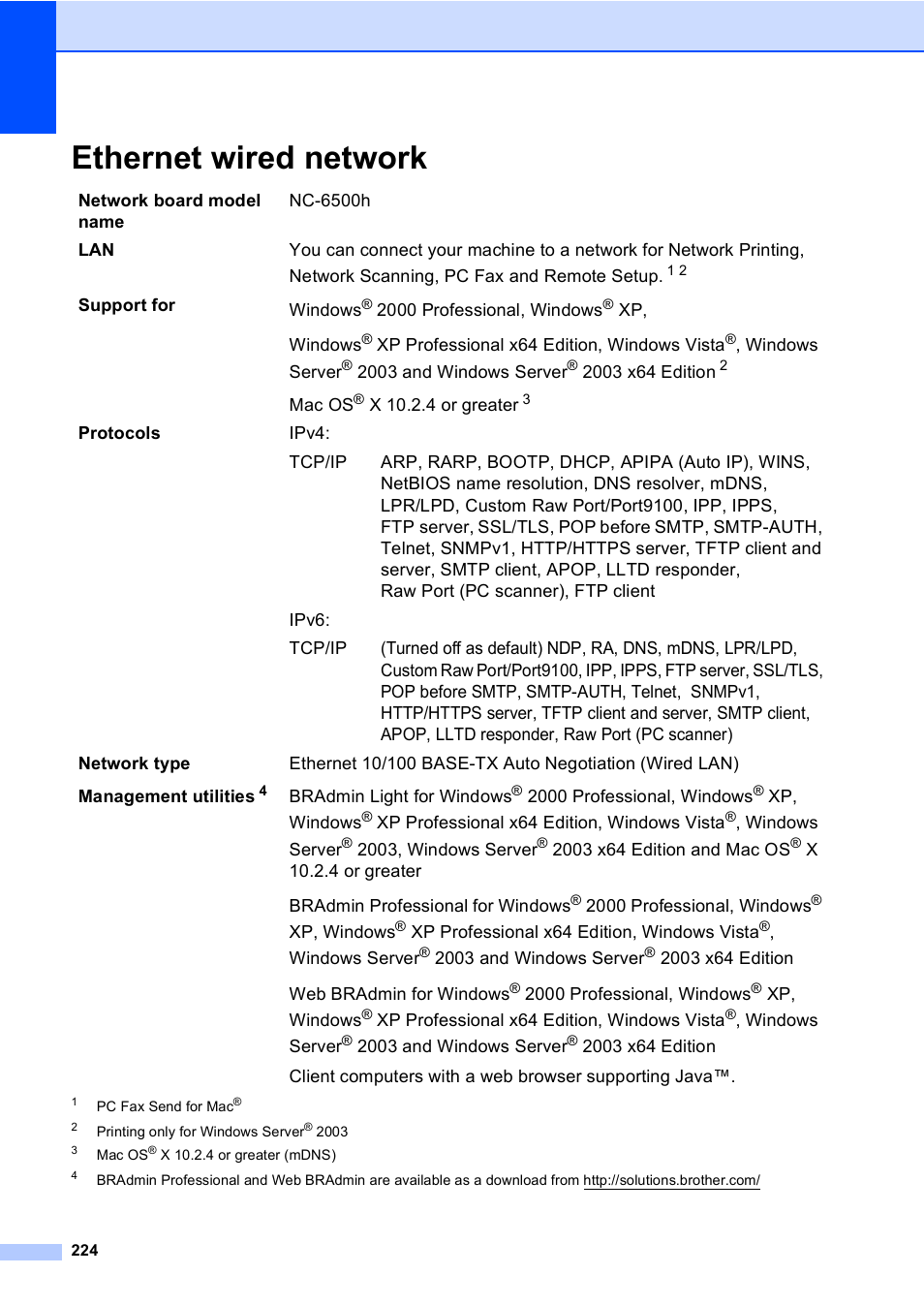 Ethernet wired network | Brother MFC-9450CDN User Manual | Page 240 / 252