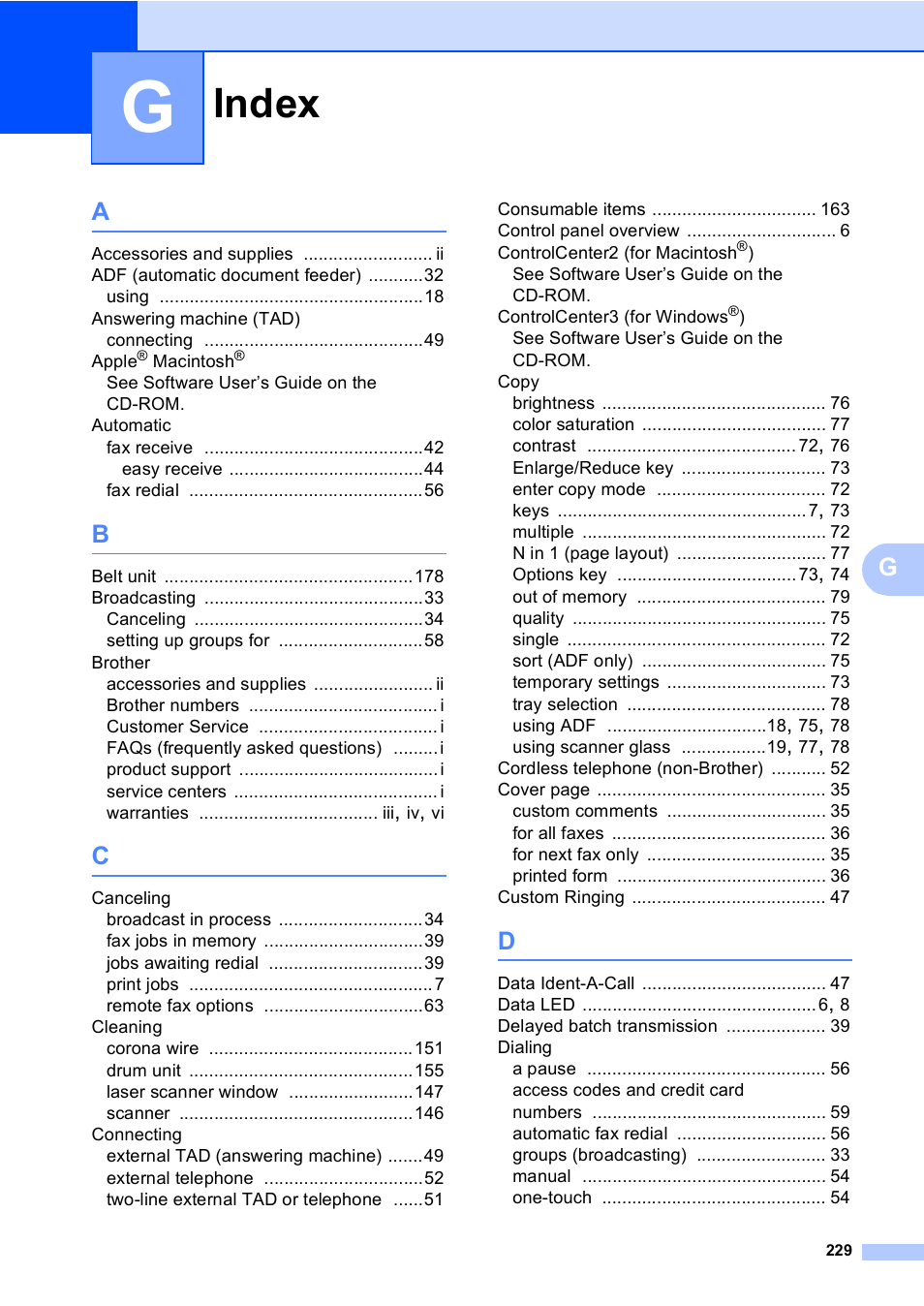 Index | Brother MFC-9450CDN User Manual | Page 245 / 252