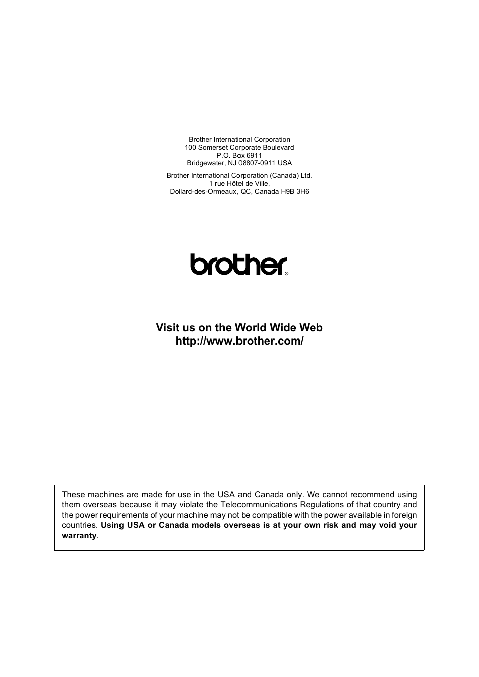 Brother usa/can | Brother MFC-9450CDN User Manual | Page 252 / 252