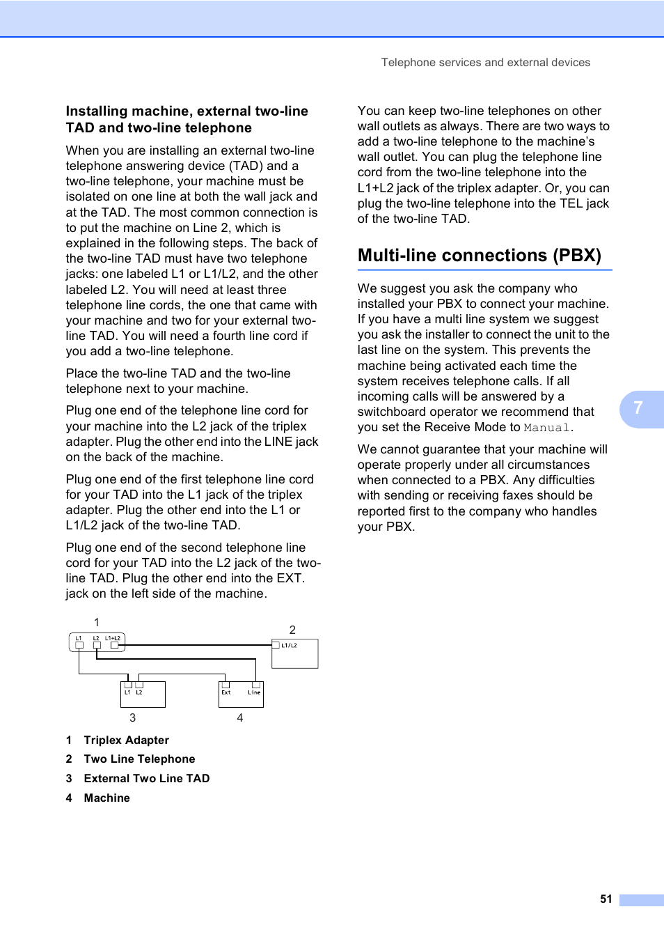 Multi-line connections (pbx) | Brother MFC-9450CDN User Manual | Page 67 / 252