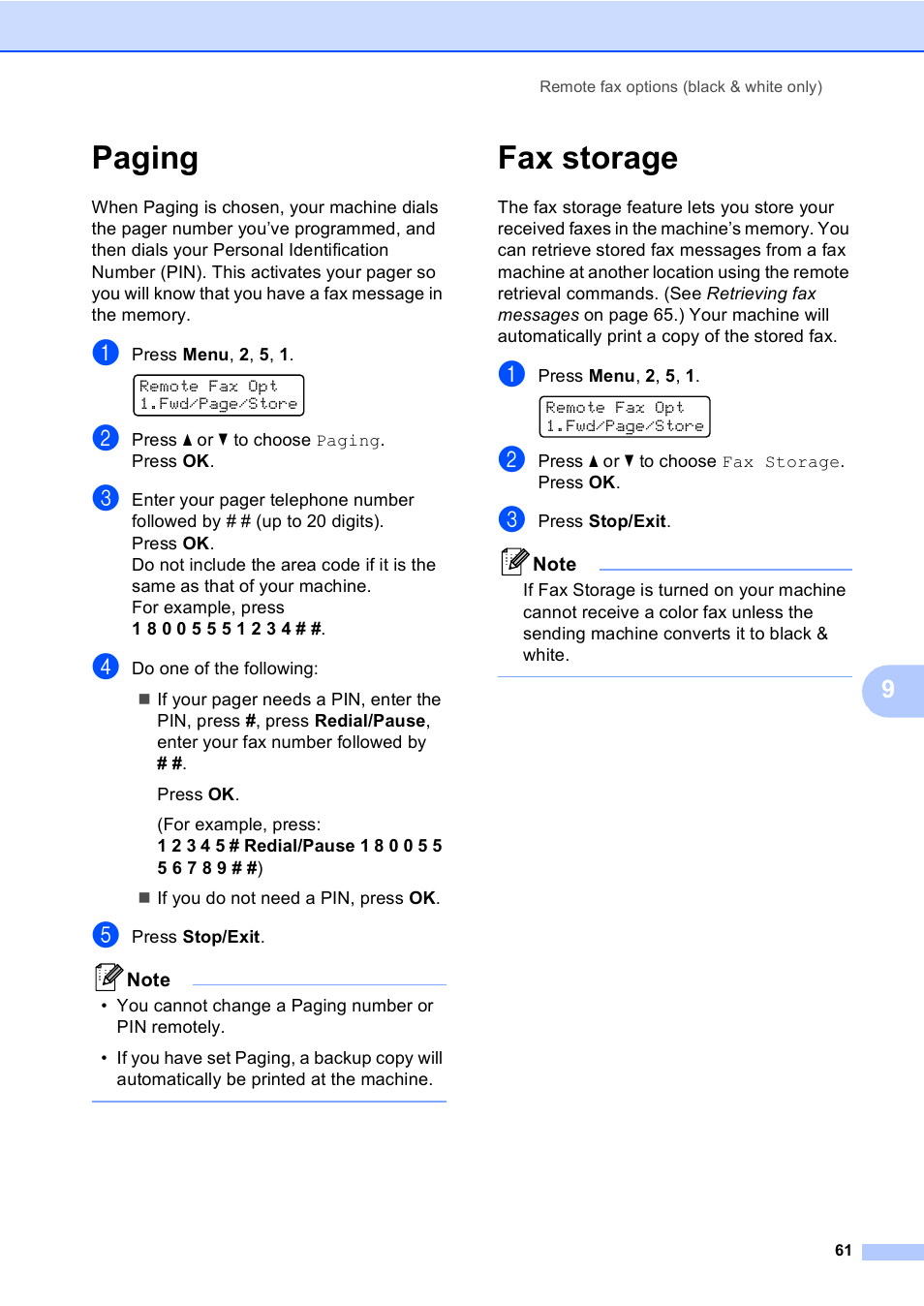 Paging, Fax storage, Paging fax storage | Brother MFC-9450CDN User Manual | Page 77 / 252