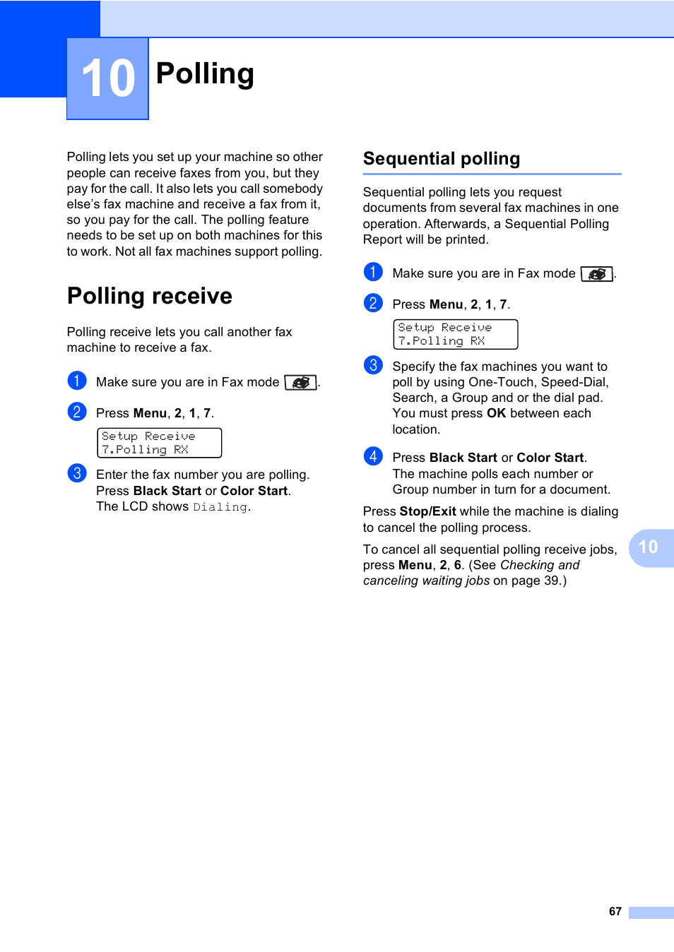 10 polling, Polling receive, Sequential polling | Polling | Brother MFC-9450CDN User Manual | Page 83 / 252